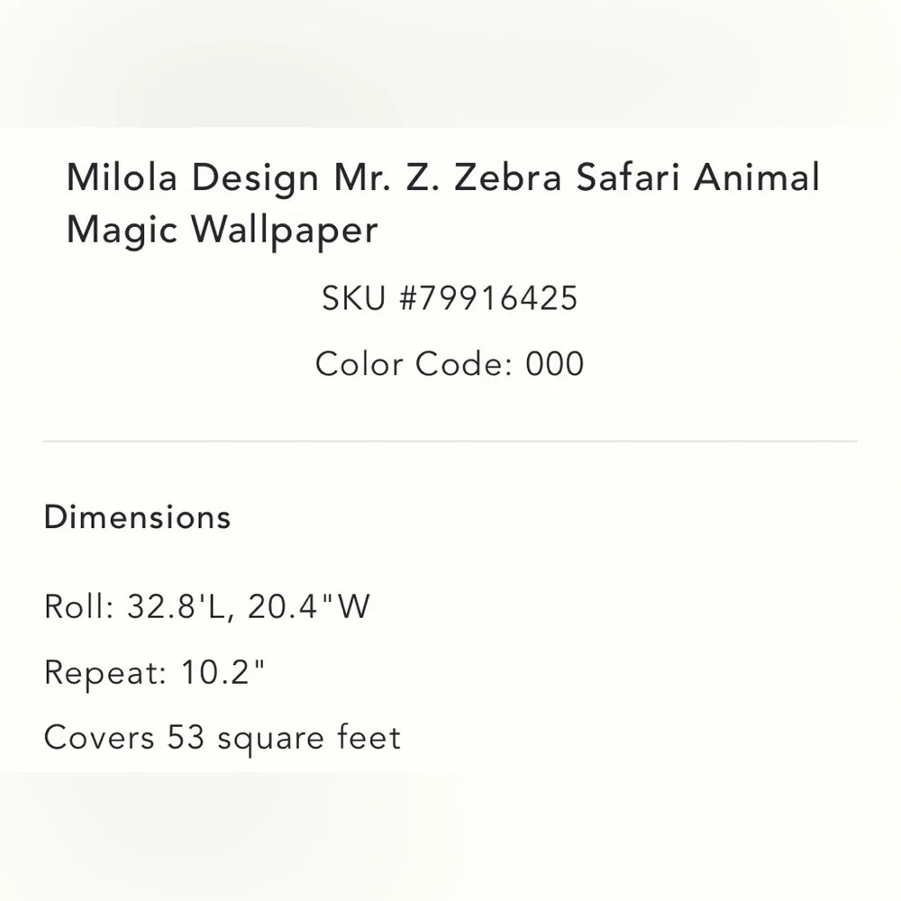 Anthropologie x Mr. Z. Zebra Safari Animal Magic  Wallpaper NIP